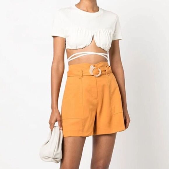 Jonathan Simkhai Winn High Waisted Linen Blend Shorts Mandarin Orange - Picture 1 of 11